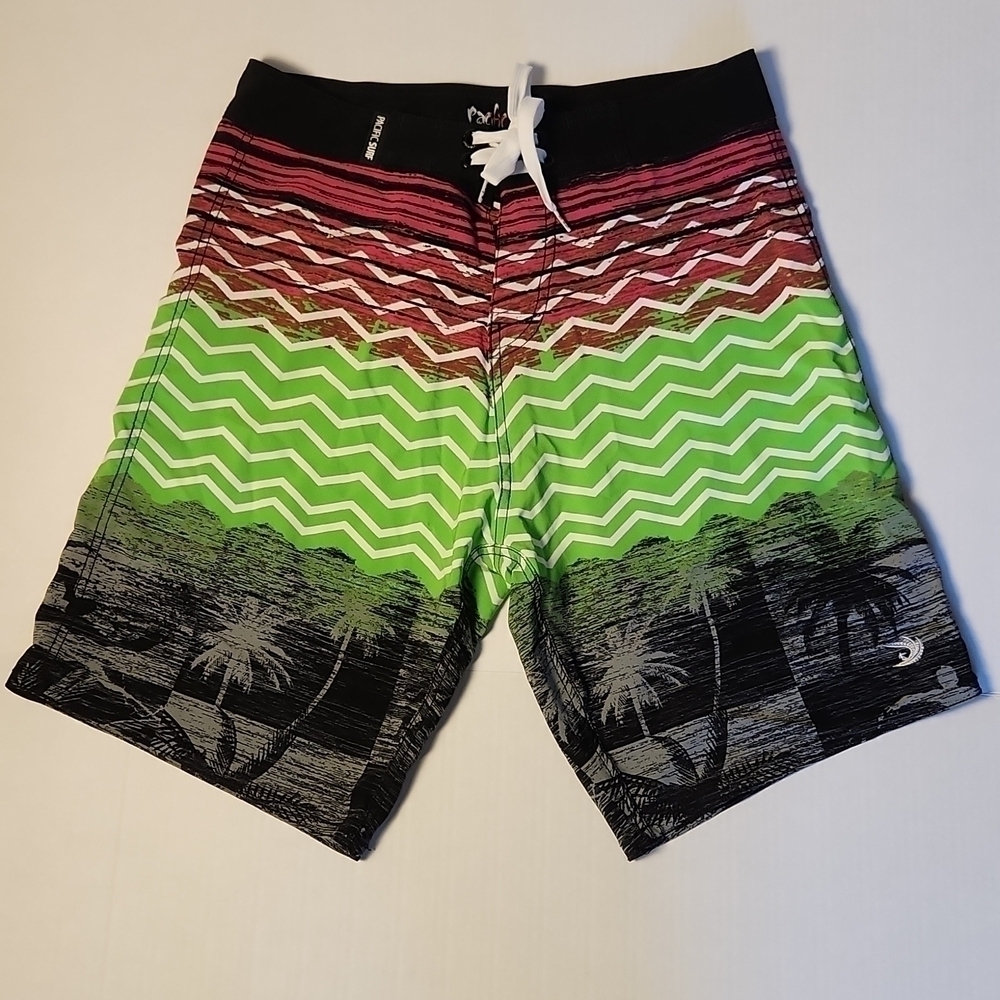 Pacific Surf Men's Size Medium Multi-Color Surfer Print Vintage Surf Swim Trunks